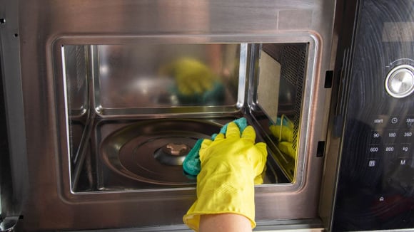 Evite produtos abrasivos ao limpar o micro-ondas para não danificar o revestimento interno (Créditos: Shutterstock)