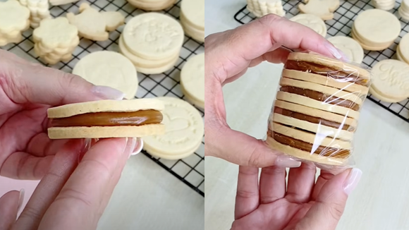 Esse biscoito amanteigado com recheio foi sucesso ano passado e vou fazer nessa Páscoa de novo: pode decorar como quiser, derrete na boca