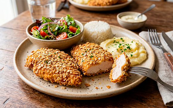 Nem farinha de rosca, nem a panko: o melhor jeito de empanar o frango é esse mais saudável e proteico
