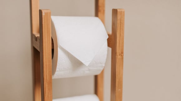 Coloque o rolo de papel higiênico no suporte com a ponta virada para fora (Créditos: Canva)