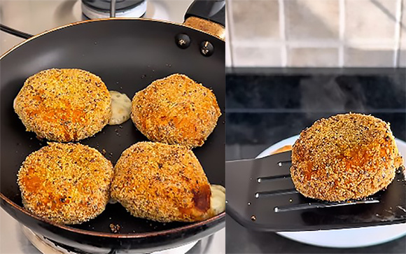 Croquete de abóbora e queijo empanado com polenta e semente de chia é a melhor receita de petisco diferente que já fiz