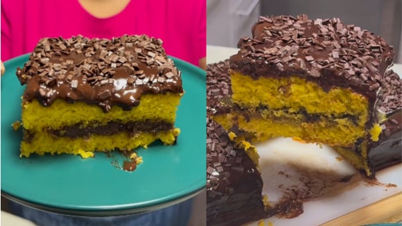 Bolo de cenoura fofinho da vovó com cobertura de brigadeiro já sai recheado do forno: faço essa receita fácil toda semana