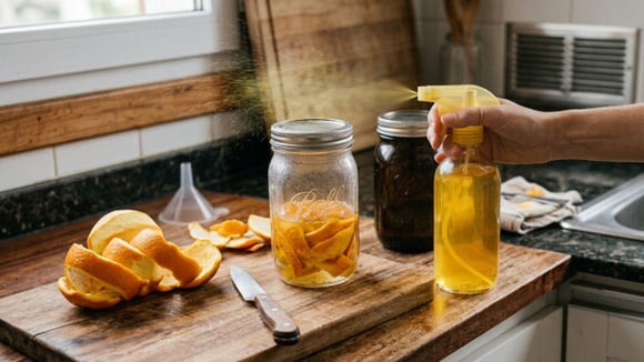 Misture as cascas de laranja com álcool ou vinagre para ter um repelente natural contra ratos (Créditos: Imagem gerada com IA)