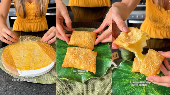 Pastel assado com massa de papel de arroz: versão sem glúten do salgado fica tão crocante e deliciosa quanto a receita tradicional