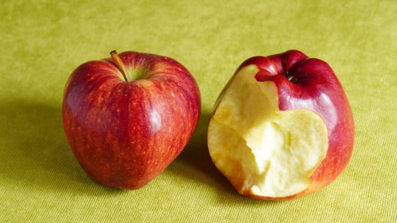 A casca da maçã concentra a maior parte das fibras da fruta, o que ajuda na sensação de saciedade e no bom funcionamento do intestino (Créditos: Shutterstock)