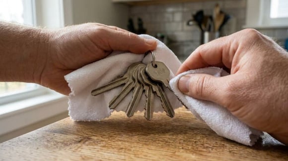 Depois de borrifar o vinagre nas chaves, é importante passar um pano e deixar secar bem para evitar a oxidação do metal (Créditos: Shutterstock)