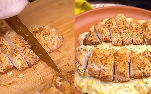 Nem farinha de trigo, nem fritura: esse frango empanado com creme de milho é o melhor prato low carb que já comi na vida