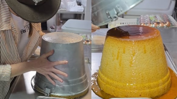 O pudim no balde é feito frequentemente no estabelecimento (Créditos: Reprodução / Instagram @dal_pizzol_oficial)