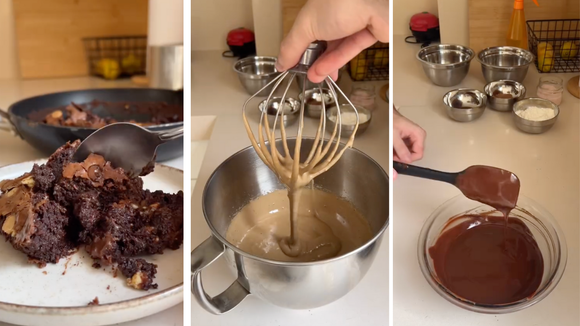 Brownie na frigideira de 3 chocolates é uma das melhores sobremesas que você vai comer na vida. Aprenda a receita!