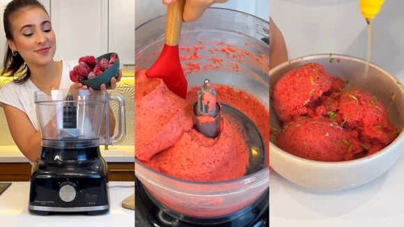 Receita de sorvete saudável fácil de 3 ingredientes (SEM BANANA!) e com pouquíssimas calorias