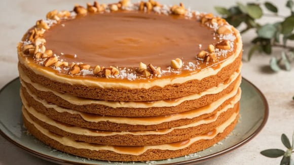 Naked cake de doce de leite com várias camadas de massa e recheio (Créditos: Shutterstock)