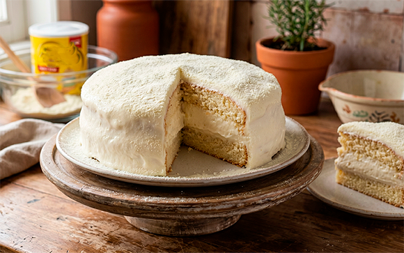 Esse bolo de leite em pó com cobertura cremosa vai te fazer voltar à infância no primeiro pedaço