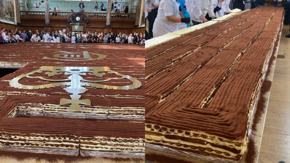 O maior tiramisu do mundo! Sobremesa gigante que quebrou recorde usou 150 mil biscoitos e 3 mil ovos