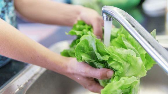 Verduras, frutas e vegetais consumidos crus devem ficar de molho em uma solução de água com hipoclorito de sódio (Créditos: Shutterstock)