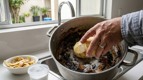 O uso da batata com bicarbonato deve ser feito logo após o uso da panela, assim o efeito é mais eficiente (Créditos: Imagem gerada com IA)