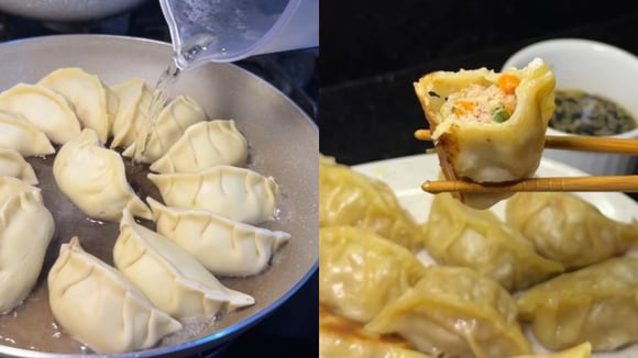 Depois de montados, os guiozas são preparados em duas etapas para ficarem bem cozidos e suculentos (Créditos: Reprodução/@auriindica/Instagram)