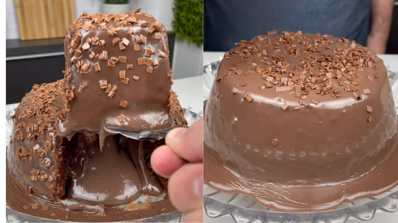 Bolo erupção de chocolate: receita com massa fofinha e recheio cremoso é uma explosão de sabor