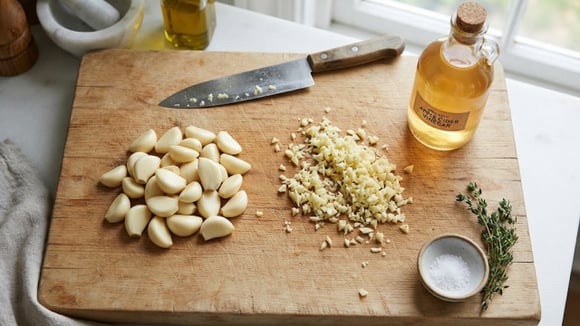 Conservar o alho picado em um pote de vidro junto com esses ingredientes faz durar até 3 meses sem mofar ou mudar de cor