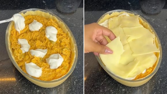 Usando a mesma massa, dá para fazer diferentes recheios para o empadão (Créditos: Reprodução/@amandaacacioo/Instagram)