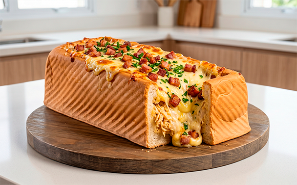 Melhor que muito lanche de lanchonete, esse pão vulcão de frango, queijo e bacon virou o mais pedido aqui em casa