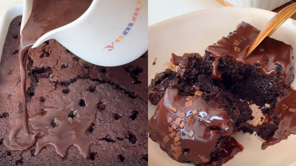 Esse bolo de chocolate quente molhadinho é para comer assim que sai do forno: eu nem tiro da forma, acaba rapidinho