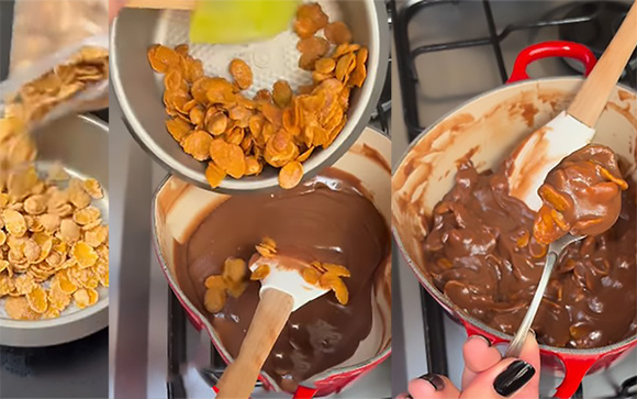 Preguiça de fazer o crunch cake? Então essa receita é para você: brigadeiro de Nutella crocante