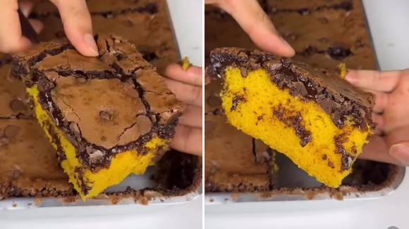 Acabei de fazer esse bolo de cenoura com cobertura de brownie e ficou fantástico — já salva a receita que é fácil!