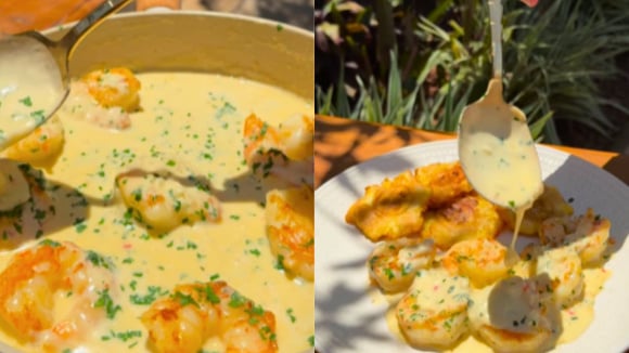 Camarão cremoso com patacones: até minha amiga que não gostava de camarão me pediu a receita