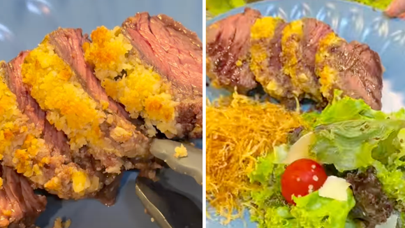 Sou apaixonada por essa fraldinha com crostinha de parmesão e alho: faço toda semana e meu marido ama!