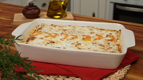 Lasanha de banana da terra com camarão do chef Marllon do TudoGostoso: receita tem a combinação perfeita de sabores