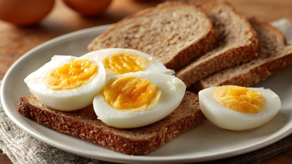 Pão de fermentação natural com ovos cozidos: café da manhã para quem tem mais de 50 anos (Créditos: Canva)