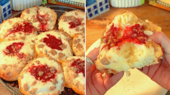 Brioche com creme, morango e crumble: uma sobremesa que parece de confeitaria, mas é muito fácil de preparar em casa