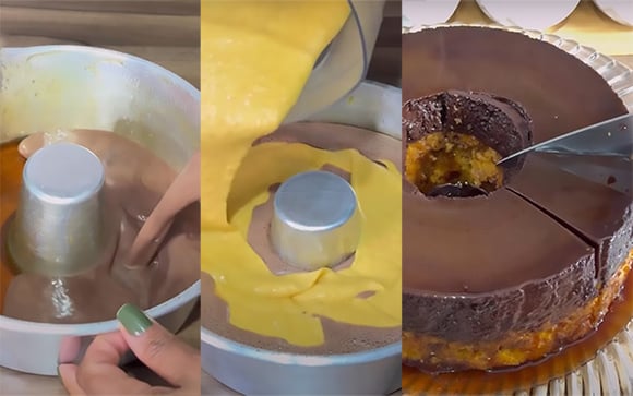Bolo pudim dos deuses de cenoura com chocolate assado em banho-maria é a sobremesa preferida da minha filha, ainda bem que é fácil de fazer!