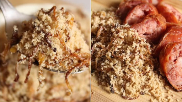 Essa farofa de cebola é tão gostosa que as crianças gostam de comer até pura!