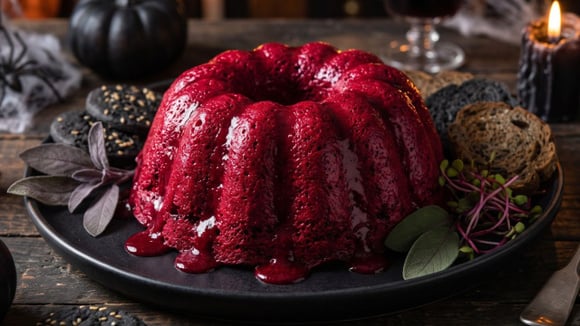 Mousse de sangue feita com beterraba e servida com torradinhas (Créditos: Gerado por IA)