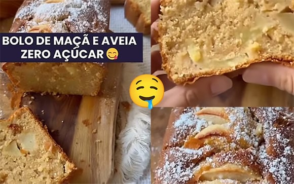 Bolo de maçã e aveia fofinho ZERO AÇÚCAR: receita saudável é fácil de fazer e todo mundo aqui em casa adora