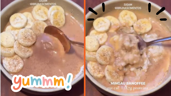 Mingau de banoffee pronto em 2 minutos é o lanche saudável que você está procurando pra fazer hoje
