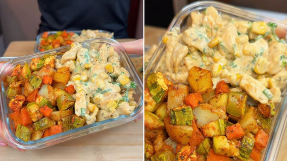 Essa marmita vai salvar seu almoço da semana: tem frango e legumes bem temperados para uma refeição saudável e saborosa