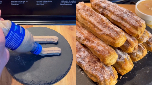Churros crocantes e proteicos SEM FARINHA DE TRIGO: truque com garrafa plástica é a dica de ouro dessa receita!