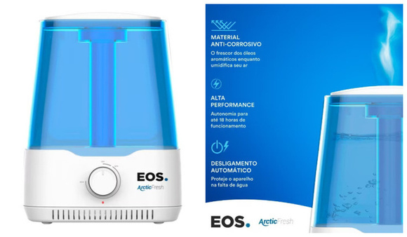 Respire um ar mais saudável com o Umidificador e Aromatizador de Ar Ultrassônico EOS 5 Litros Azul 25W (Imagem: EOS)
 