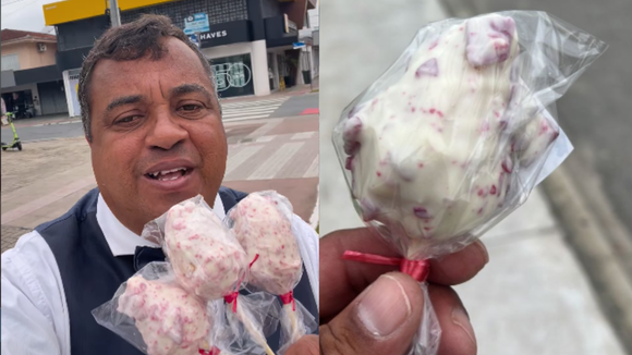 Morangos cravejados a R$ 15 fazem sucesso no semáforo em SC: garçom vende 300 unidades, fatura R$ 4,5 mil entre 10h e 17h e e deixa clientes pagarem depois por Pix para conseguir aproveitar melhor o tempo das vendas