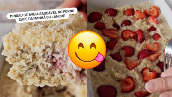 Aveia como você nunca viu: mingau de forno sabor bolo de coco com morango para um café da manhã saudável todos os dias da semana