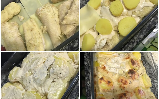 Filé de peixe com batatas coradas