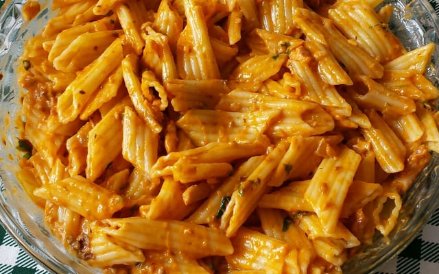 Penne com molho de sardinha e requeijão