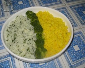 Arroz verde e amarelo da torcida do Brasil