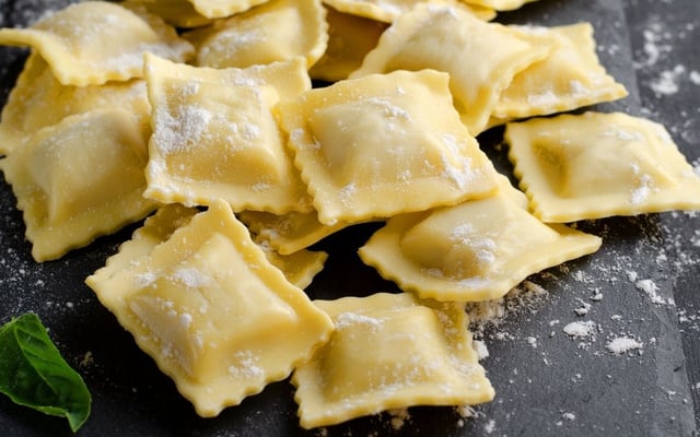 Ravioli de frango com massa recheada caseira e recheio cremoso