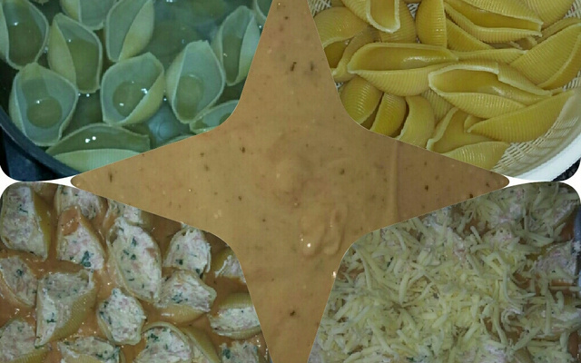 Conchiglione com creme de ricota, presunto e brócolis