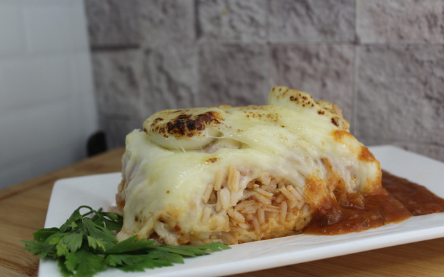 Arroz de forno em camadas com catupiri