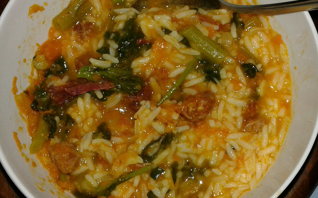 Sopa de moranga com carne seca