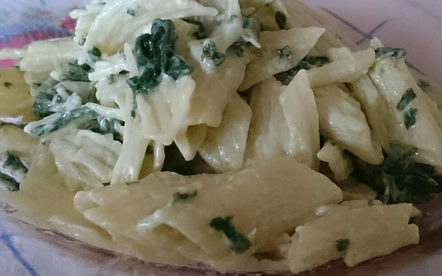 Penne ao molho de gorgonzola e espinafre